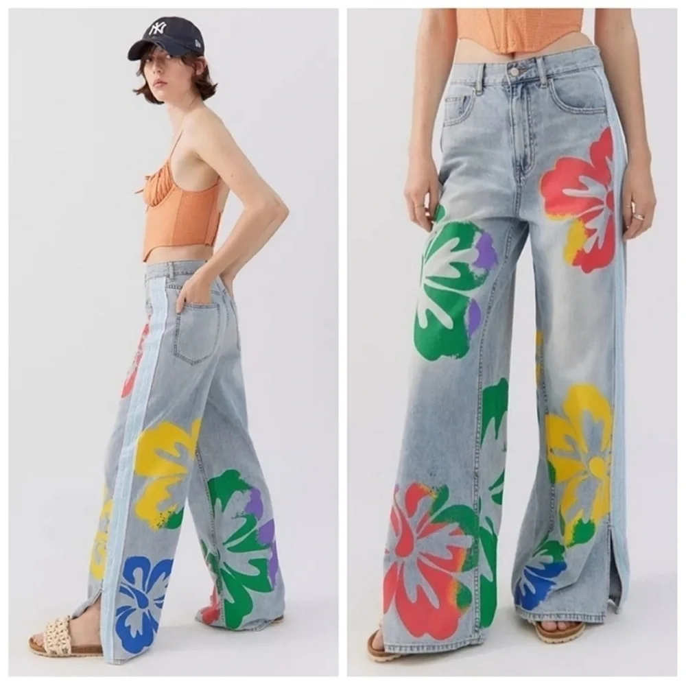 New Urban Outfitters BDG 90s Skater Baggy Jeans Denim Race Track Stripe 26
